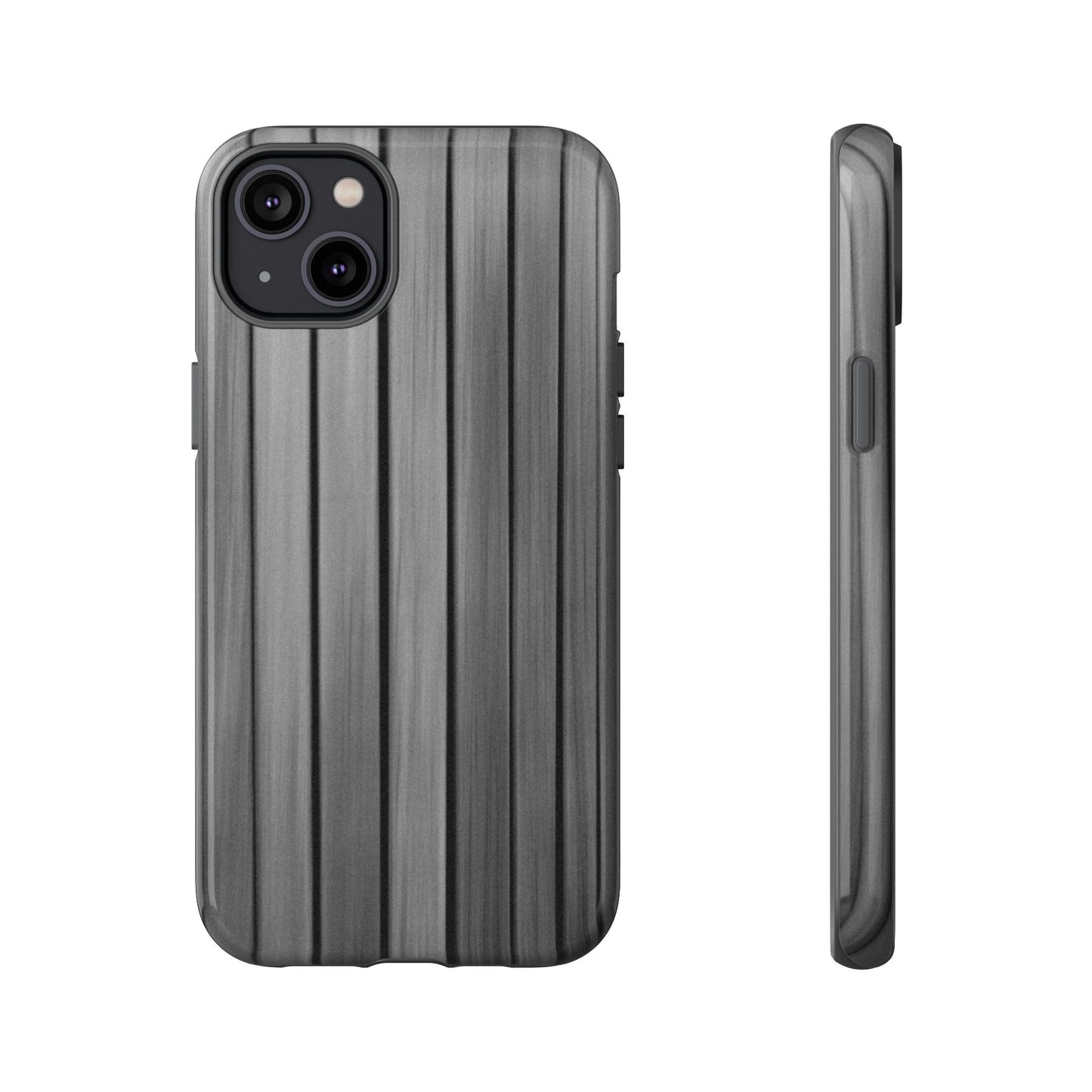 Ribbed metal texture phone case for iPhone, tough protective cover with durable design, by Printify.