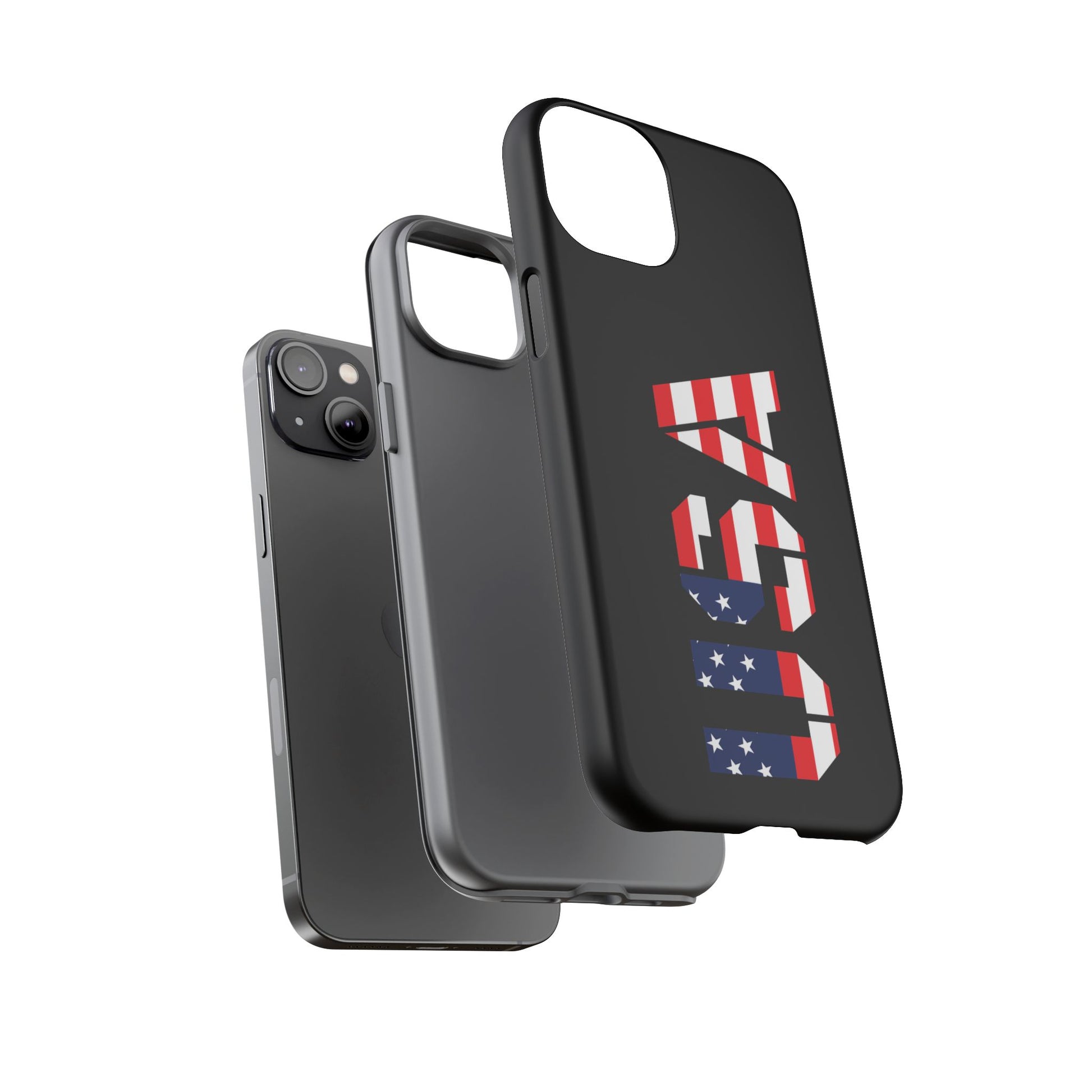 USA patriotic phone case with American flag design, durable Printify tough case for smartphones.