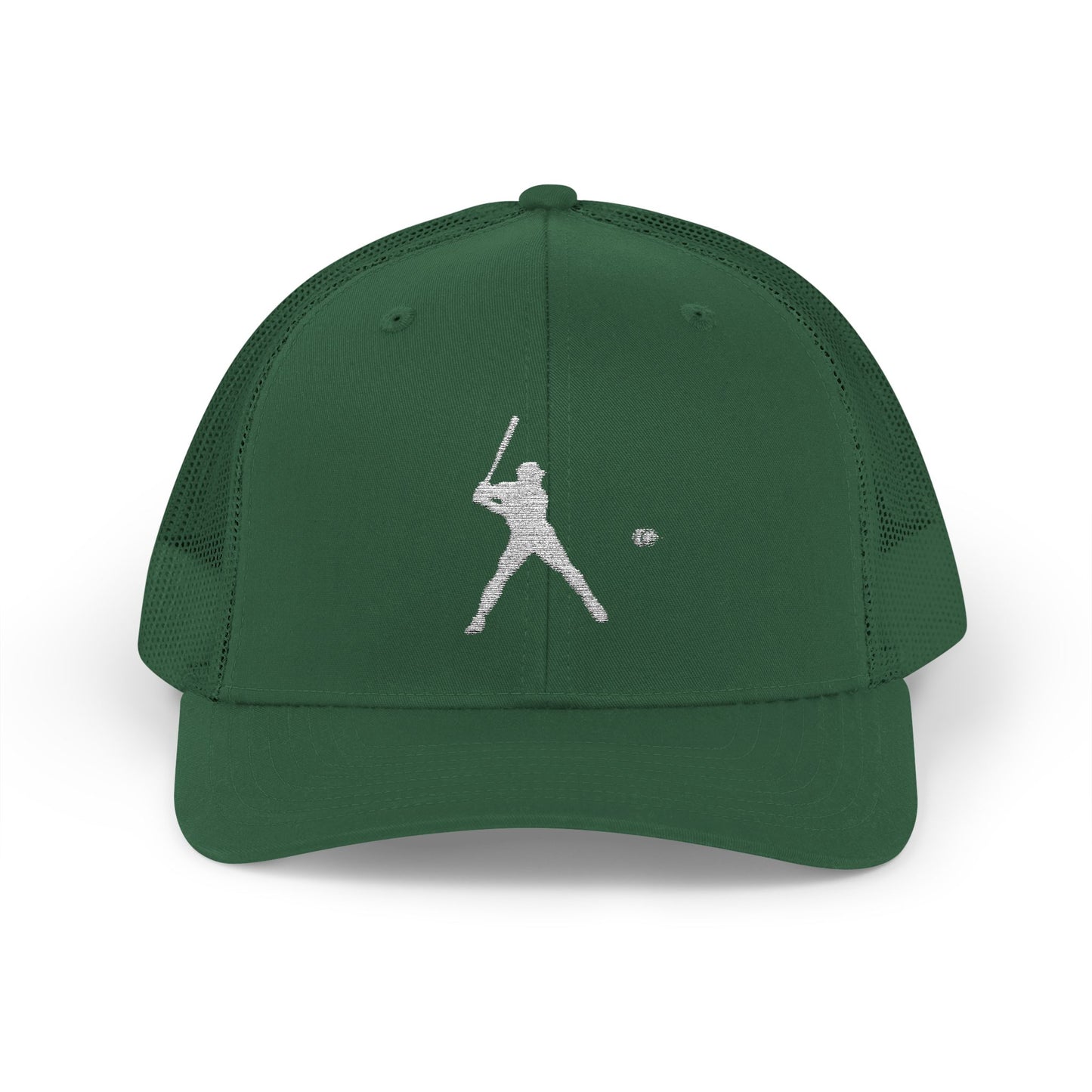 Vintage baseball snapback trucker cap with batter silhouette print, black and white design, adjustable fit, by Printify.