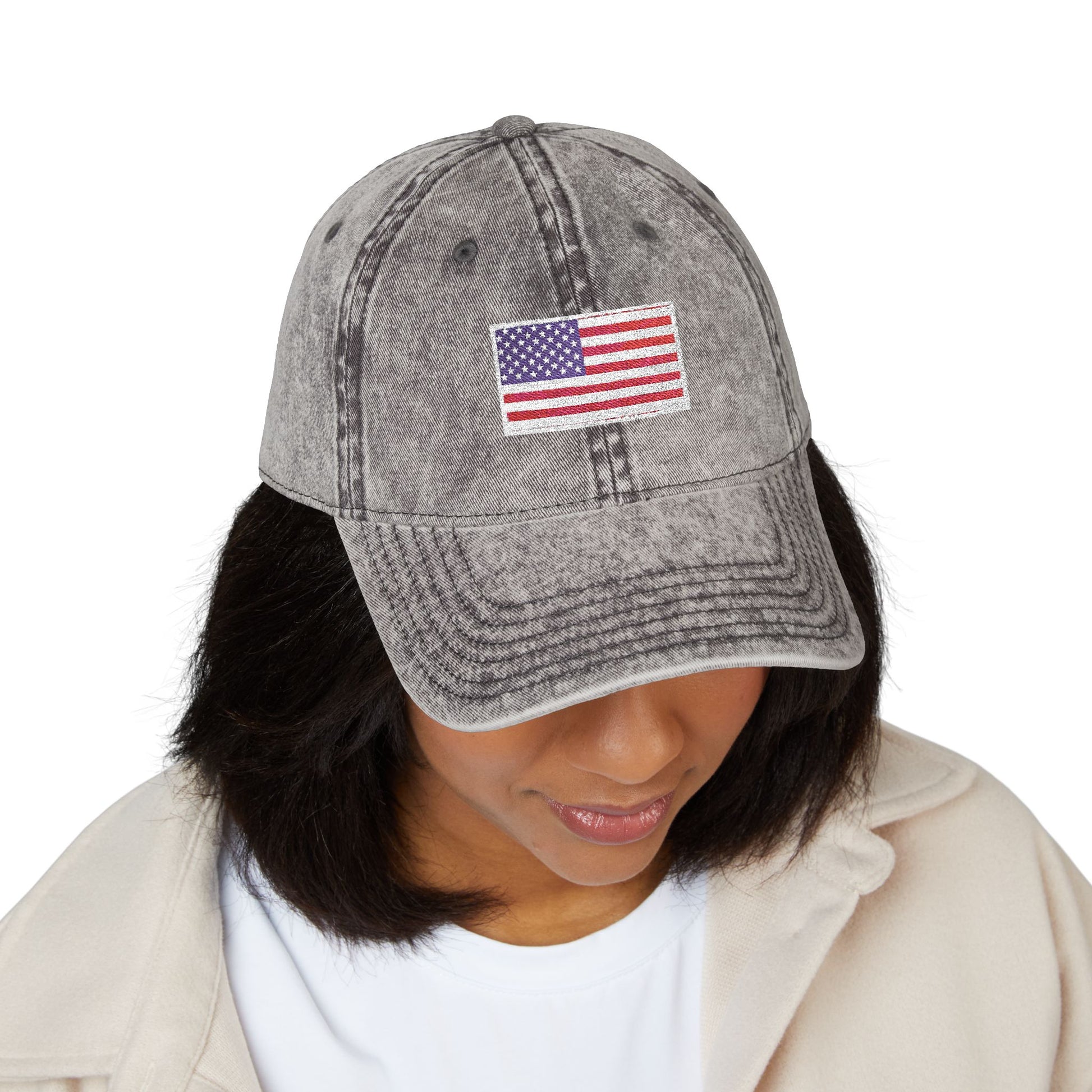Embroidered Vintage Cap with USA Flag Design - TRV