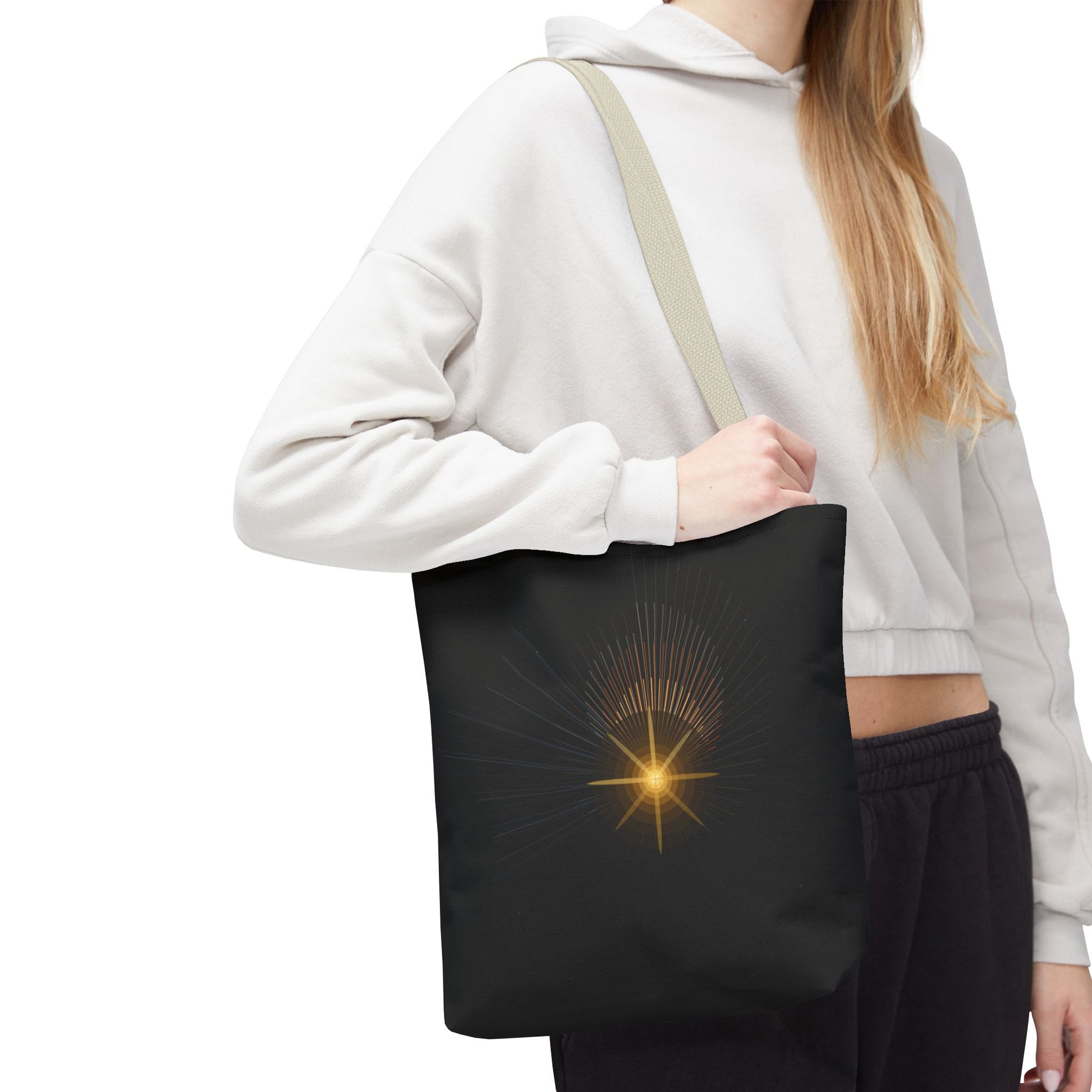 Radiant Starburst Tote Bag | Golden Light Celestial Design - TRV