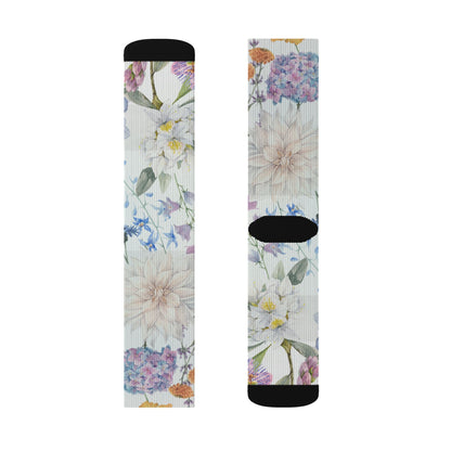 Watercolor Wildflower Socks | Floral Crew Socks, Pastel Garden Print
