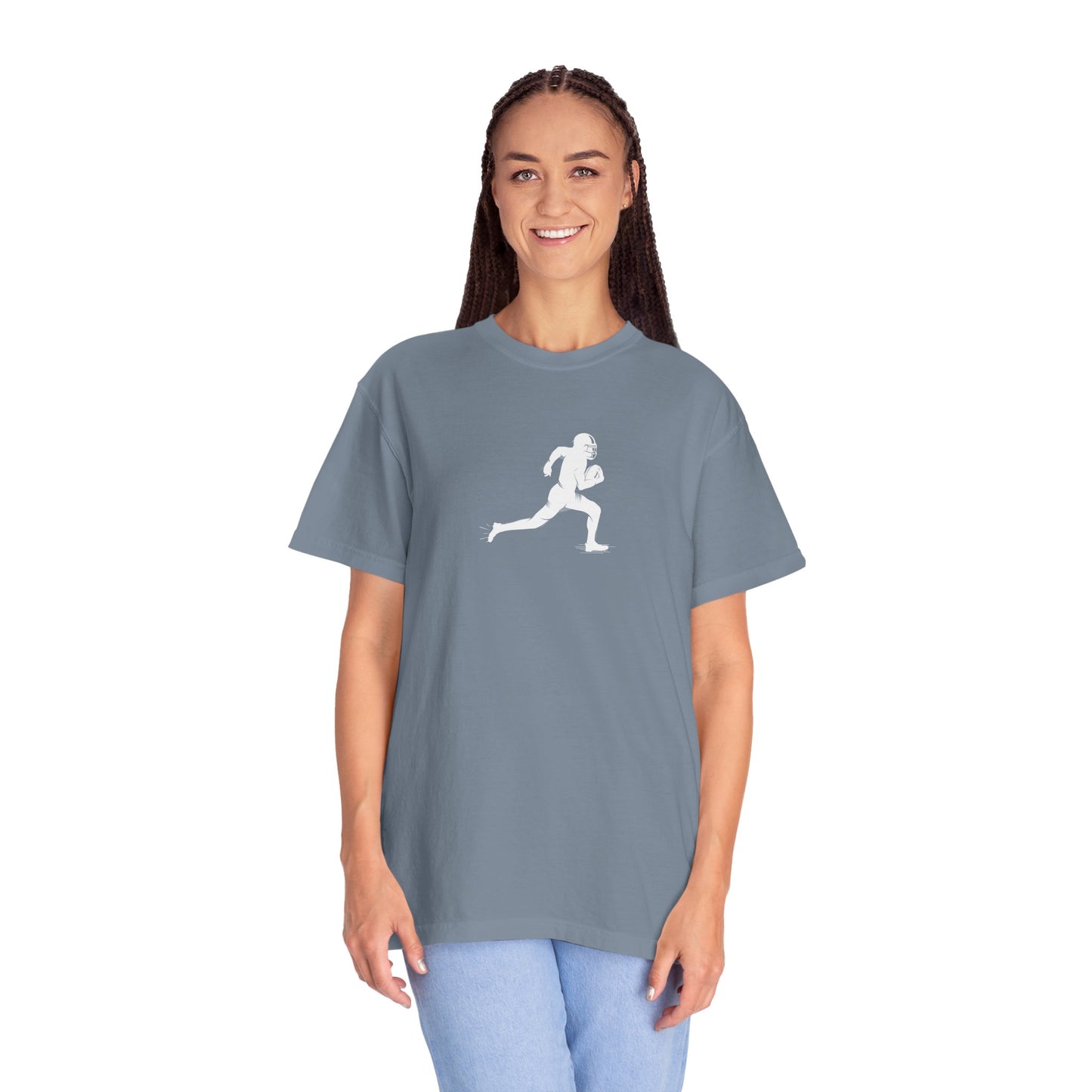 Sporty Unisex Garment-Dyed T-Shirt with Football Player Graphic, Activewear, Casual Wear, Gift for Runners, Fitness Apparel, Everyday Style