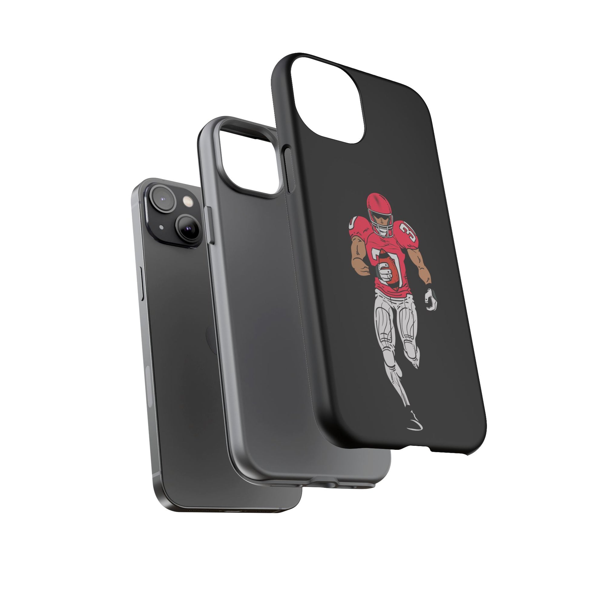 Black football player tough phone case for iPhone by Printify, featuring sports-themed protective design.