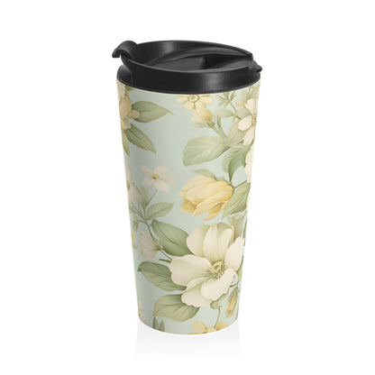 Yellow dogwood floral 15oz insulated stainless steel travel mug - view 3