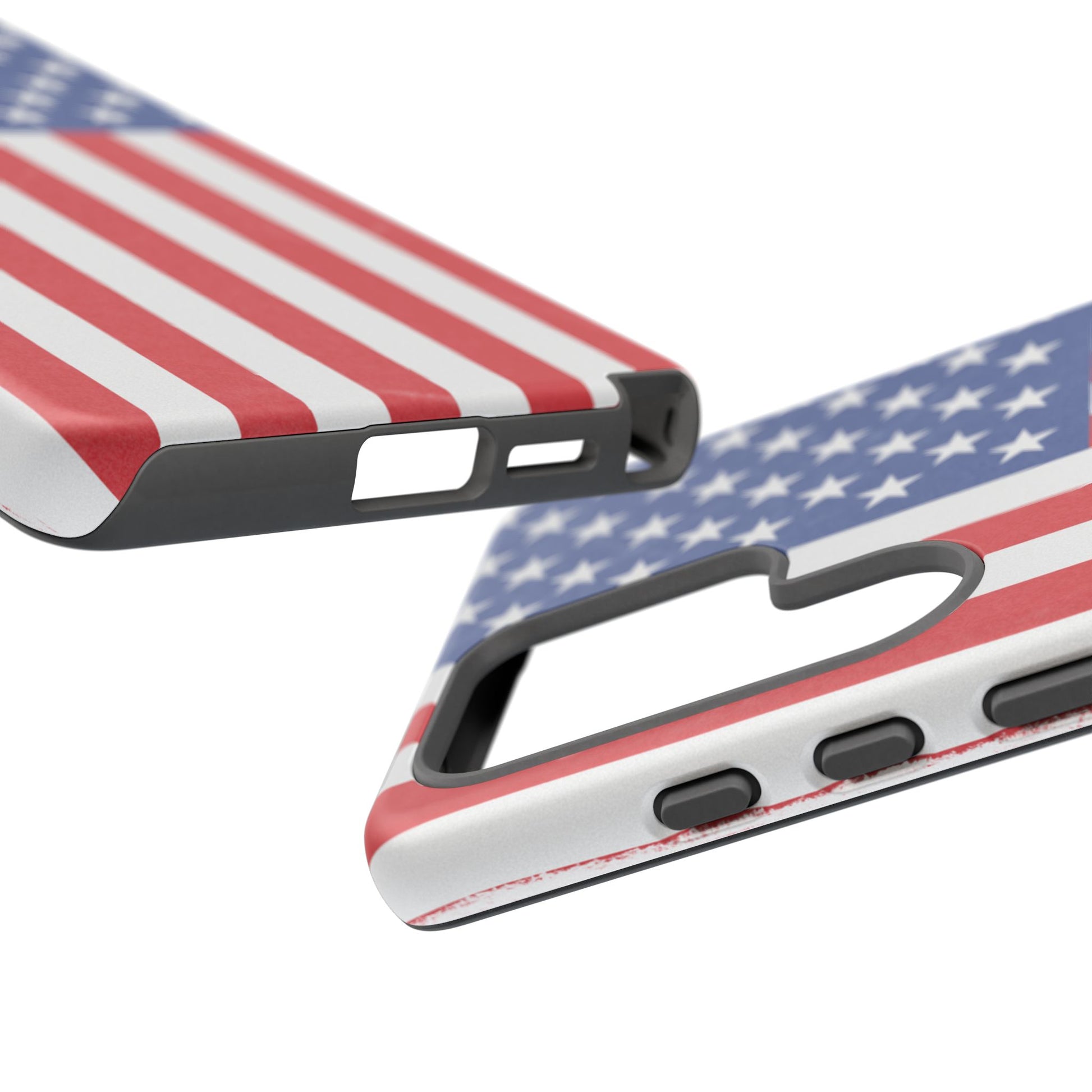 Durable American flag phone case for iPhone with patriotic design, made by Printify, offering protection and style.