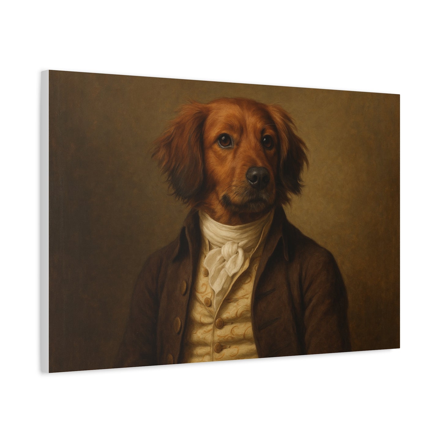 Regal dog portrait printed on matte canvas by Printify, showcasing a detailed and artistic dog illustration on high-quality canvas.