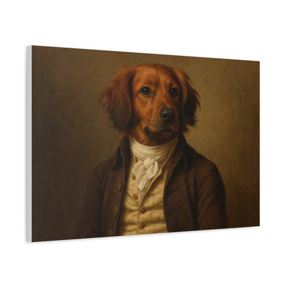 Regal dog portrait printed on matte canvas by Printify, showcasing a detailed and artistic dog illustration on high-quality canvas.