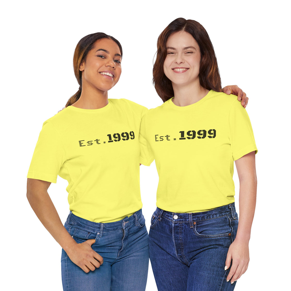 Vintage minimalist Est. 1999 T-shirt by Printify featuring clean design and birth year text on a casual cotton tee.