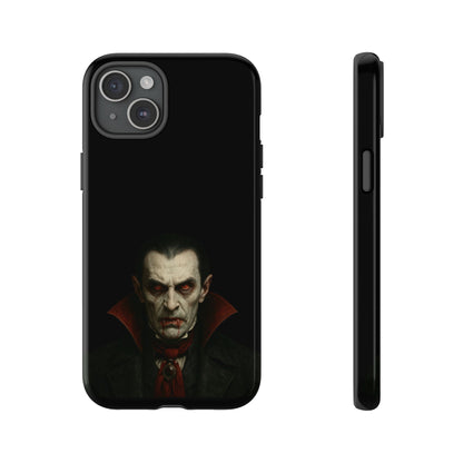 Gothic vampire portrait phone case for iPhone featuring Dracula horror design, made by Printify.