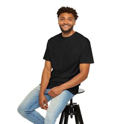 Black T-shirt with a minimal white finger heart graphic, featuring the "Finger Heart T-Shirt" by Printify.