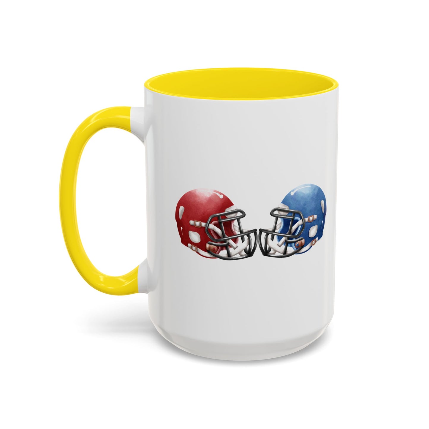 Football Helmet Coffee Mug — Red vs Blue Rivalry Accent Mug (11/15oz)