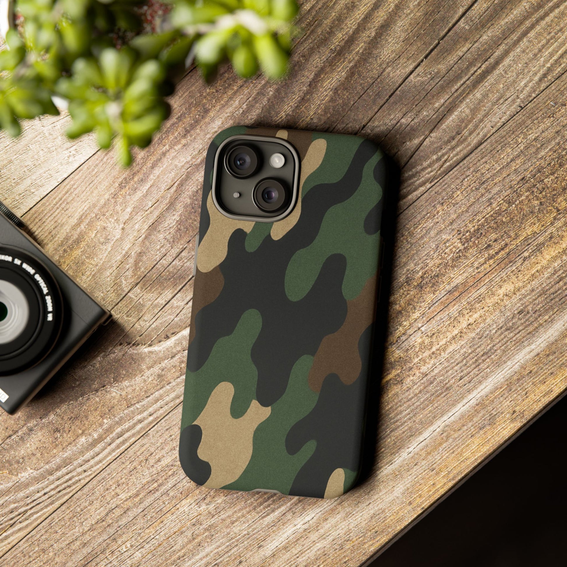 Military green Printify Camo Tough phone case with rugged design and protective features for smartphones.