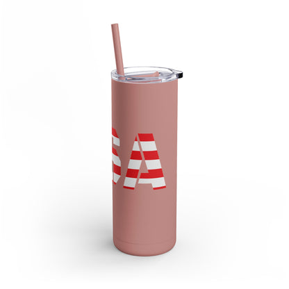 USA Flag Tumbler - 20oz Skinny Matte Drinkware, Travel Mug, Patriotic Gift, Fourth of July, Summer BBQ, Camping, Outdoor - TRV