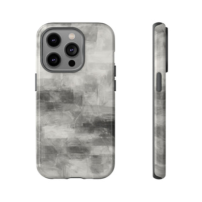 Abstract gray grid phone case for iPhone, tough protective cover by Printify with modern geometric design.