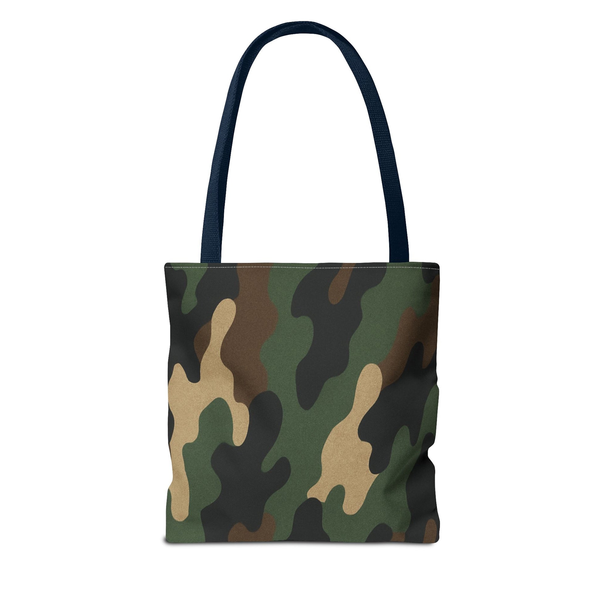 Camo pattern tote bag from Printify with all-over print canvas design, featuring sturdy handles and spacious interior for daily use.