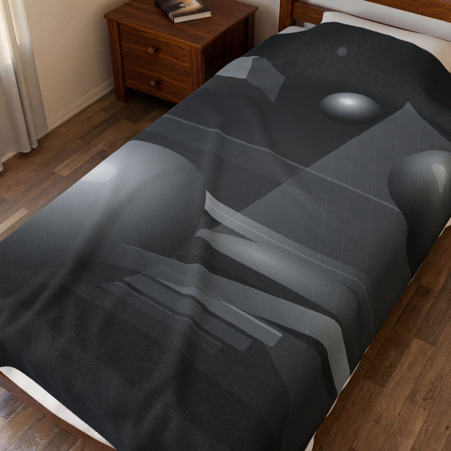 3D Geometric Spheres Velveteen Plush Blanket | Abstract Cube & Sphere Design