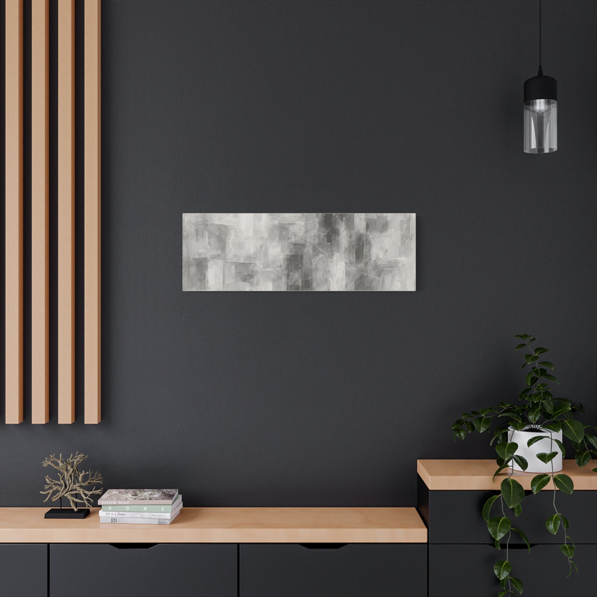 Abstract grey brushstroke canvas wall art by Printify, neutral modern matte stretched canvas for contemporary home decor.