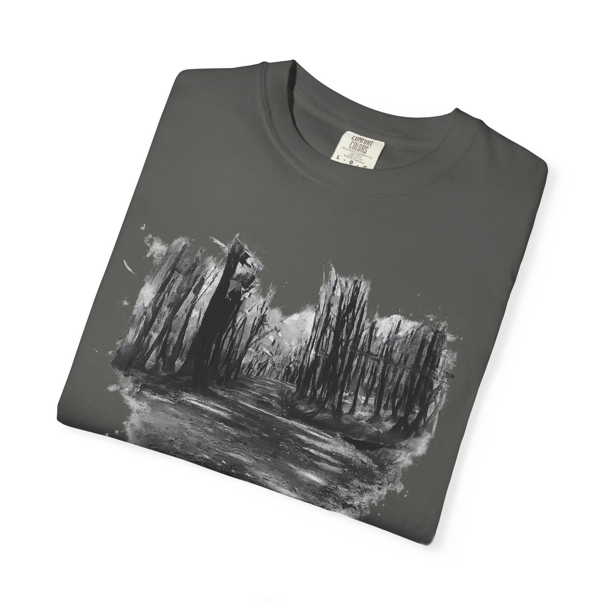 Artistic Forest Scene T-shirt | Nature Lover Gift, Outdoor Adventure Tee, Eco-Friendly Fashion, Vintage Inspired Clothing, Unisex Gift - TRV