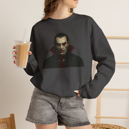 Black Vampire Portrait crewneck sweatshirt by Printify featuring a detailed vampire illustration on the front.