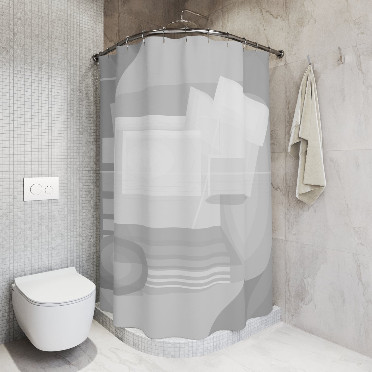 Abstract Geometric Gray Pattern Shower Curtain | Minimal Bathroom Decor