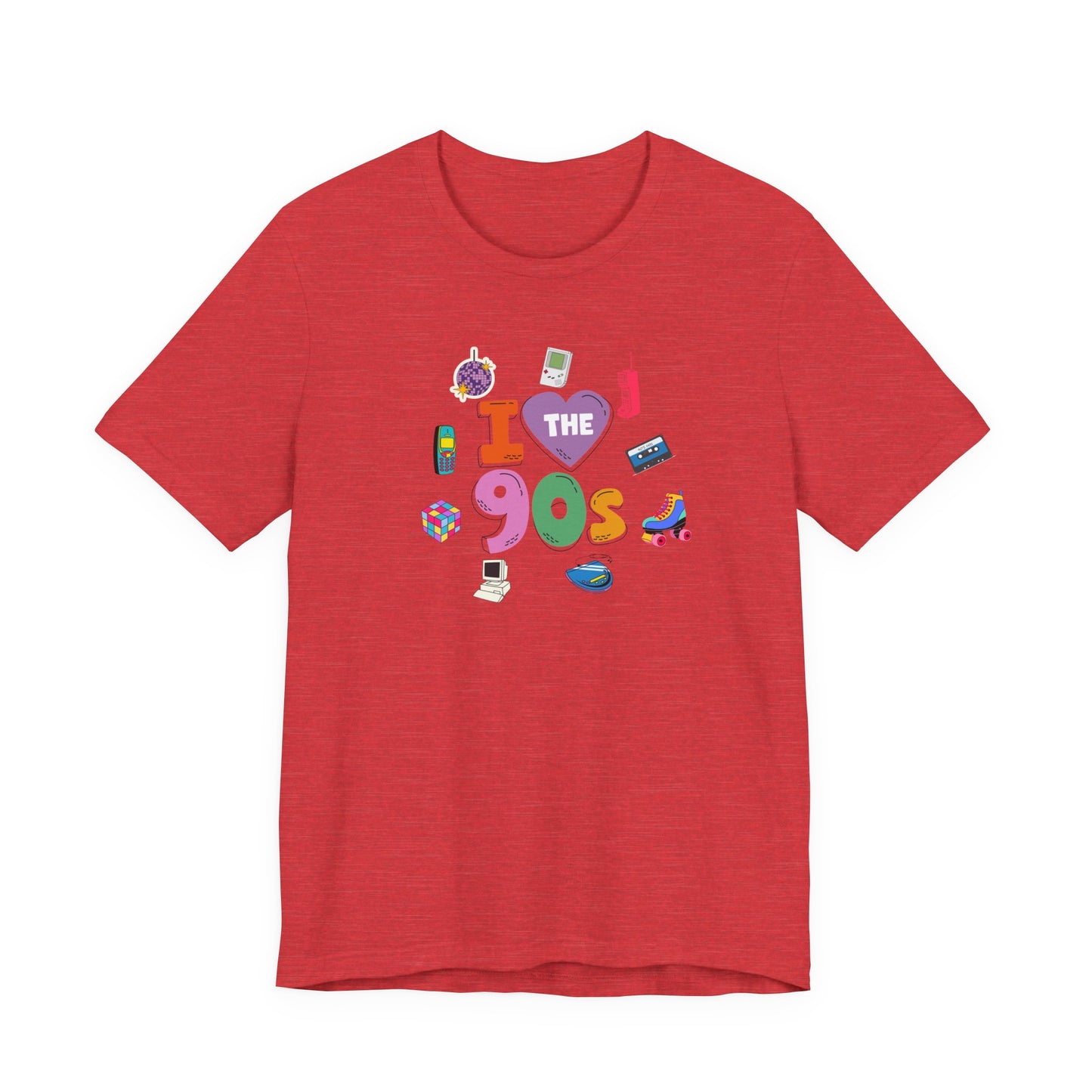 I  Love the 90's Short Sleeve Tee - Retro Graphic Tee, Vintage Style Shirt, Perfect for Casual Outings, 90s Nostalgia Apparel