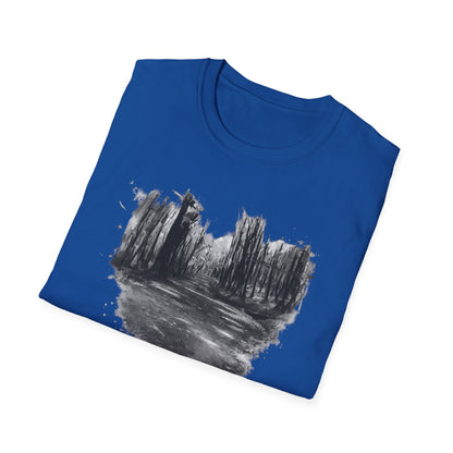 Unisex Softstyle T-Shirt with Abstract Landscape Art, Casual Wear, Gift for Art Lovers, Everyday Fashion, Nature Inspired Tee - TRV