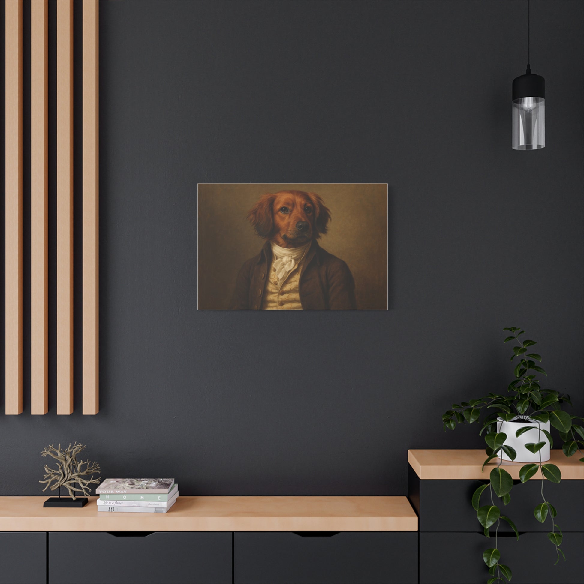 Regal dog portrait canvas print by Printify, featuring a detailed matte canvas with a noble dog image.