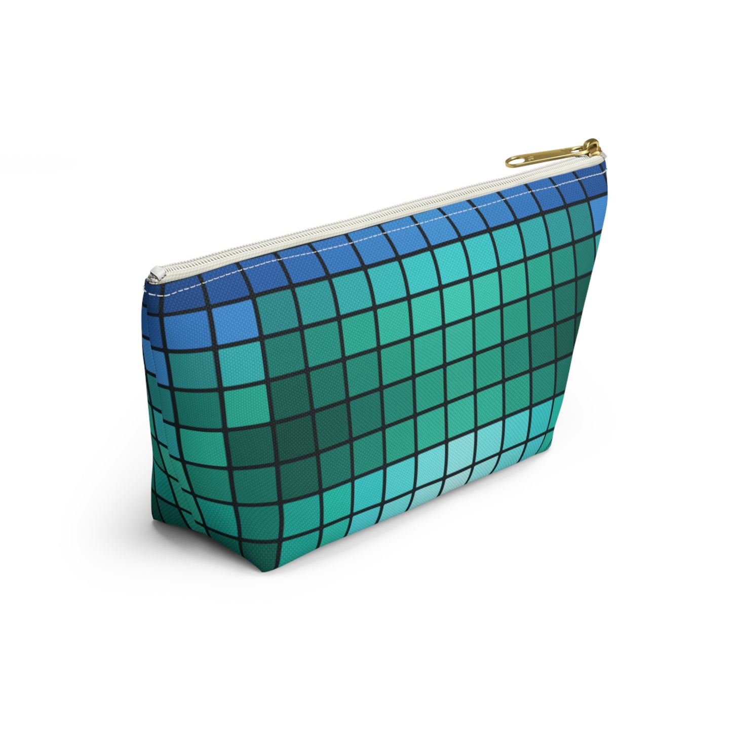 Teal Gradient Grid Accessory Pouch