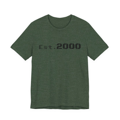 Retro pixel design T-shirt printed by Printify, featuring "Born in 2000" text on a casual white T-shirt with a vintage style.