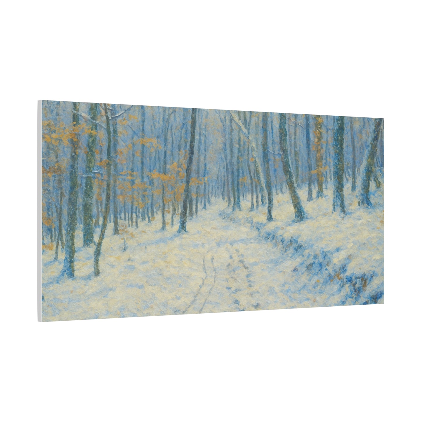 Winter woodland canvas print by Printify featuring a snowy forest scene on matte stretched wall art.