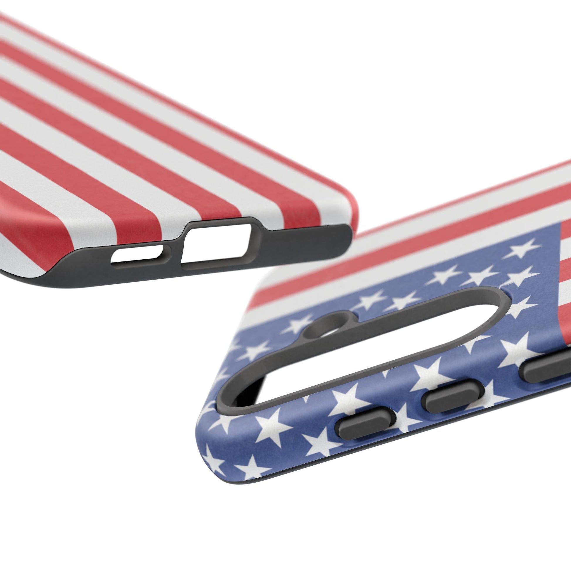 American flag tough phone case for iPhone and Samsung, patriotic protective cover by Printify featuring a bold flag design.