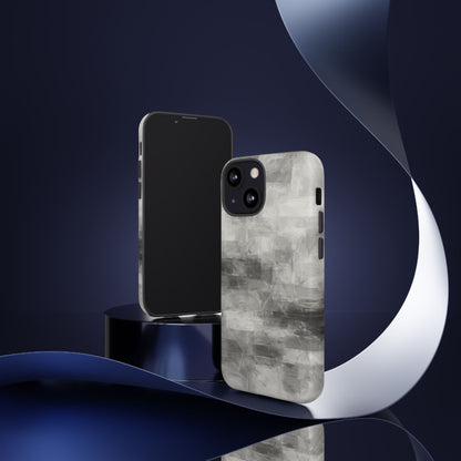 Abstract gray grid phone case for iPhone, tough protective cover by Printify with modern geometric design.