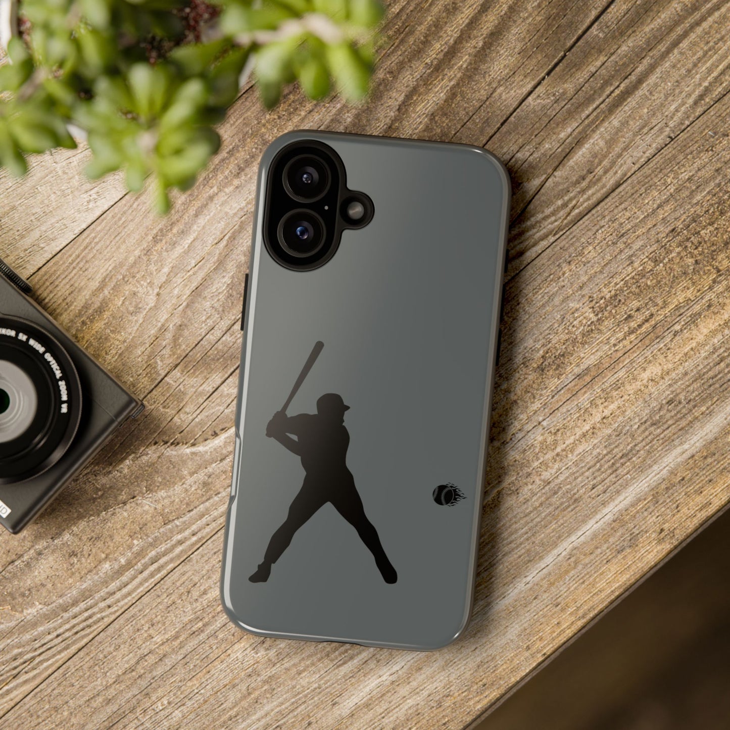 Black iPhone case with a baseball silhouette design, providing sporty and protective cover for your phone.