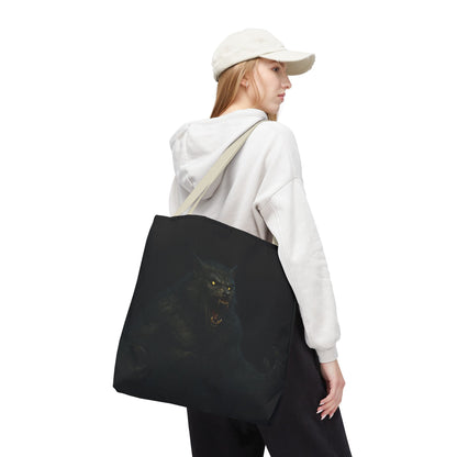 Werewolf tote bag by Printify featuring dark Halloween horror art, perfect gift for horror fans, with a detailed werewolf design.