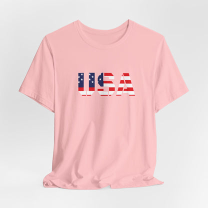 USA Flag Text Tee — Patriotic Fourth of July T-Shirt