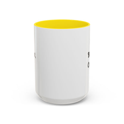 Black handle and rim coffee mug with "But First Coffee" print, 11oz or 15oz size, by Printify, on a clean surface.