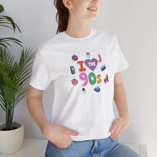 Retro 1990s nostalgia T-shirt with iconic 90s graphics, casual printify branded 90s-themed T-shirt for fans of 90s fashion.