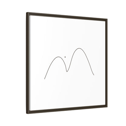 Framed matte canvas print of minimalist mountain line art by Printify, featuring simple black mountain outlines on white background.
