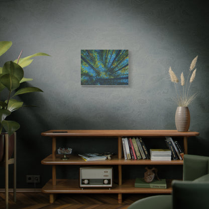 Forest Canopy Matte Canvas Wall Art — Upward View of Trees, Blue & Green Nature Print