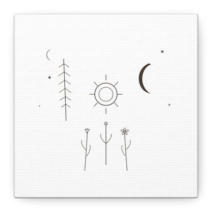 Minimal Sun Moon Botanical Canvas | Stretched Matte Wall Art