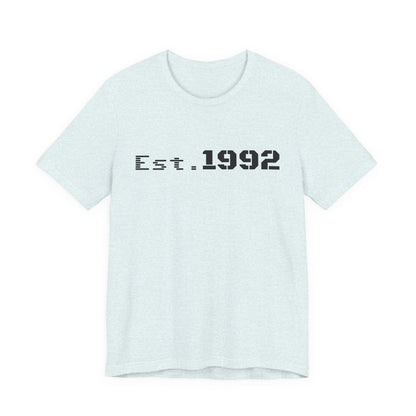 Retro vintage Est. 1992 T-shirt by Printify featuring bold typography and a classic design, perfect for celebrating birth year.