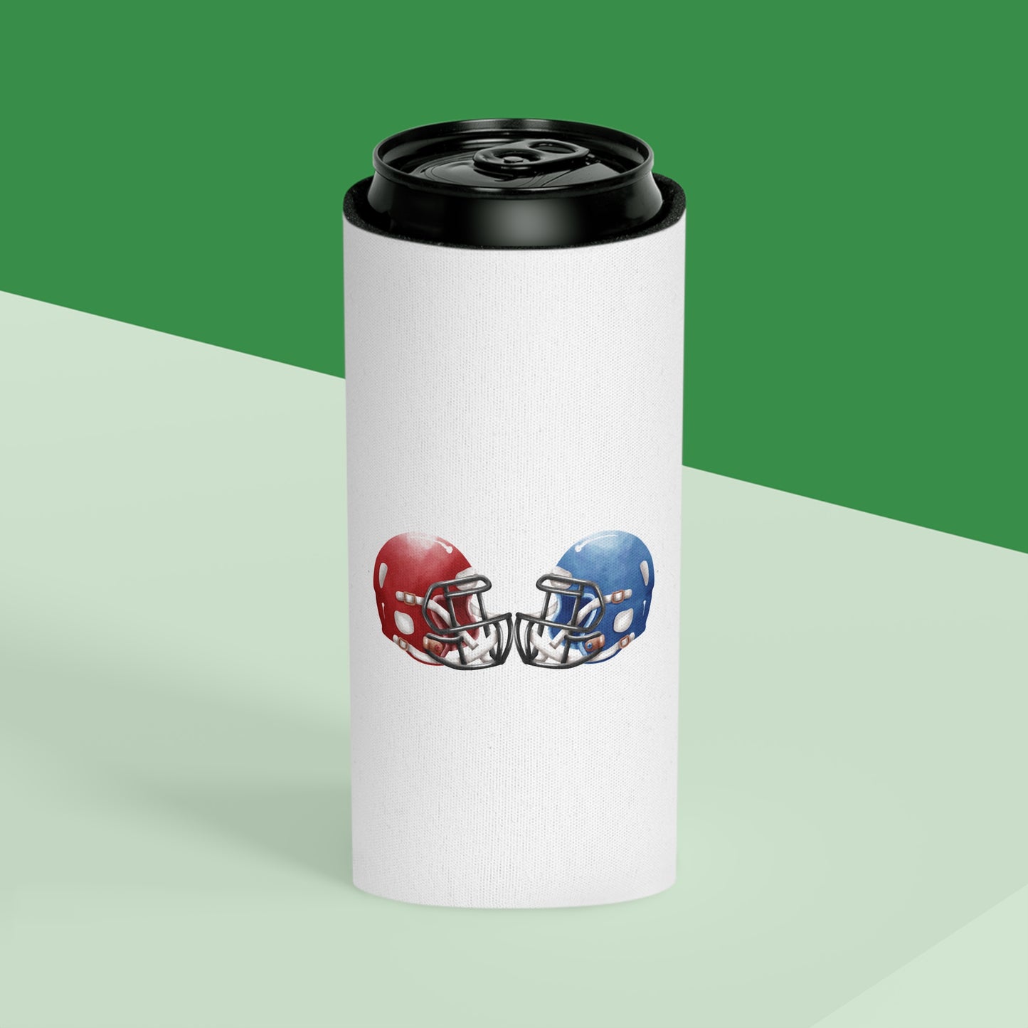 Football Helmet Can Cooler - Red vs Blue Rivalry Koozie