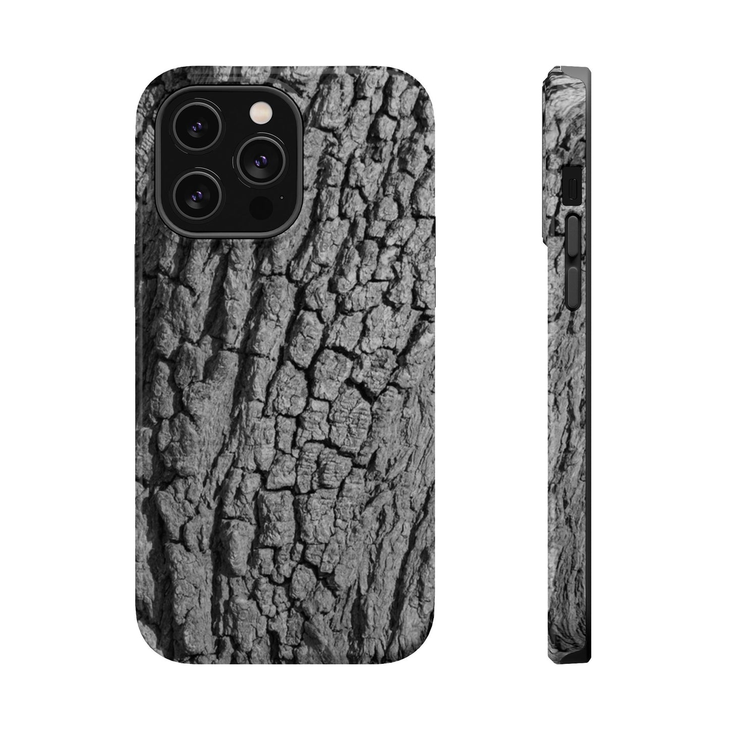 Bark texture phone case, top edge detail