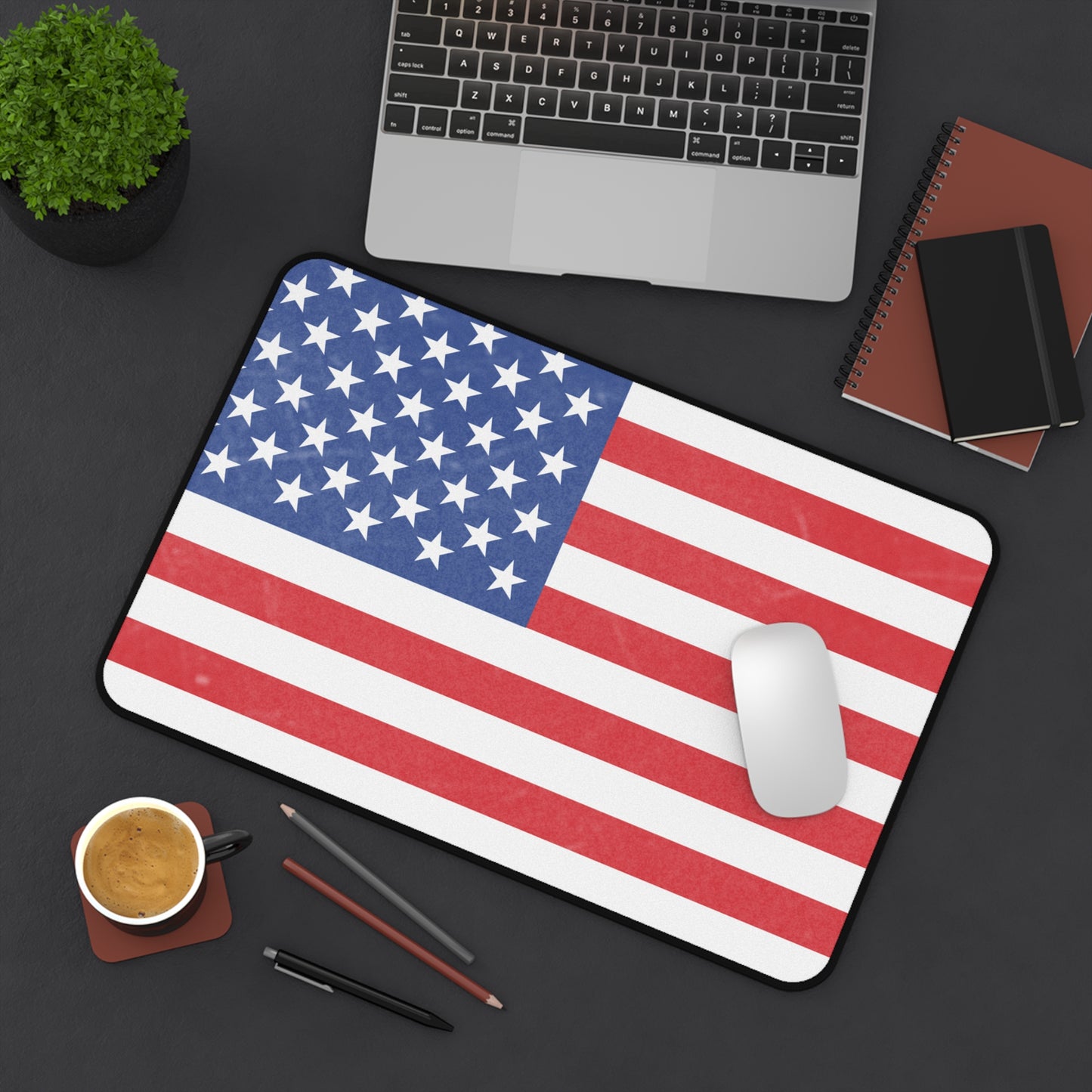 American flag desk mat by Printify, patriotic desk accessory with red, white, and blue stars and stripes for workspace decor.