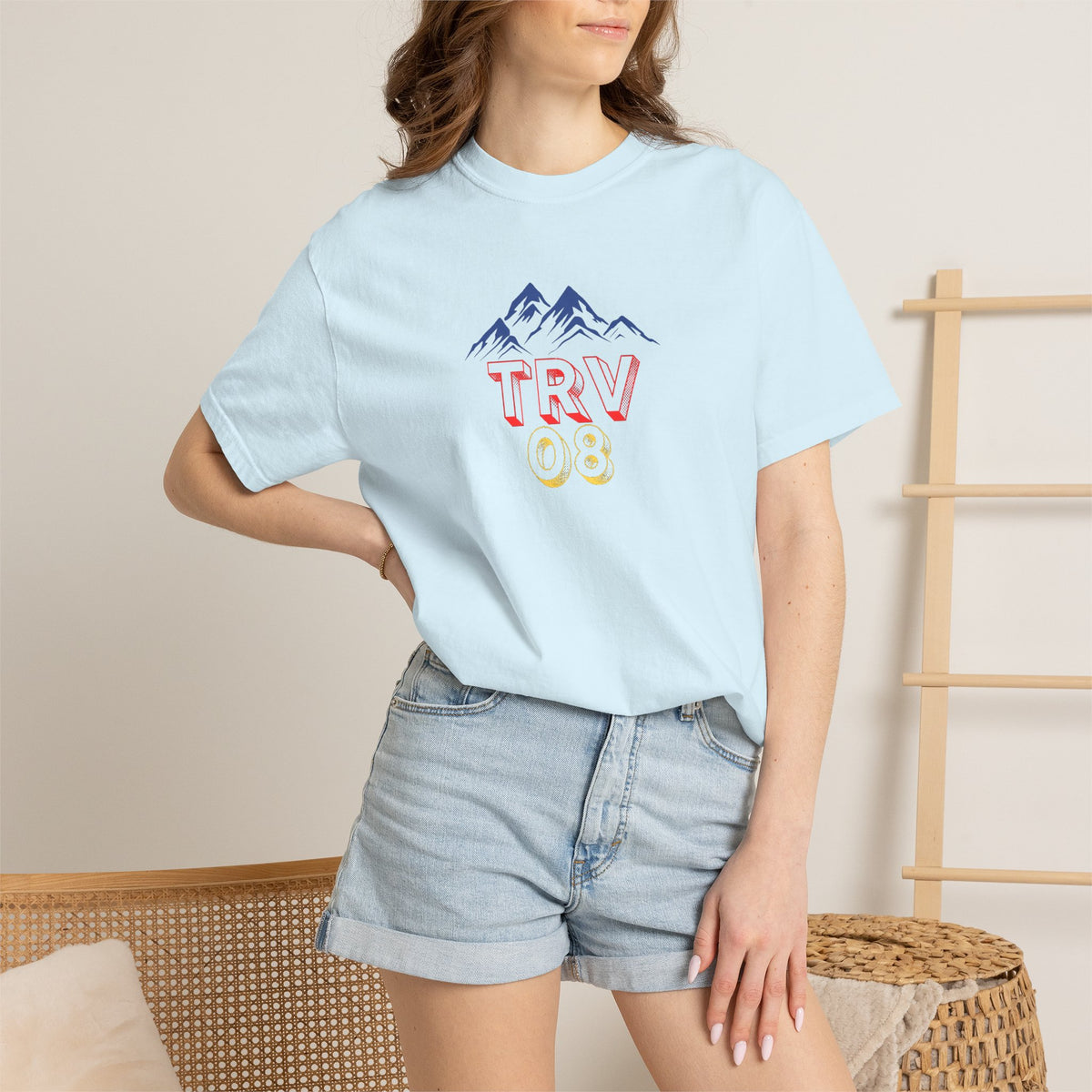 Unisex garment-dyed T-shirt with TRV08 Logo by Printify, featuring a casual fit and soft fabric in natural colors.