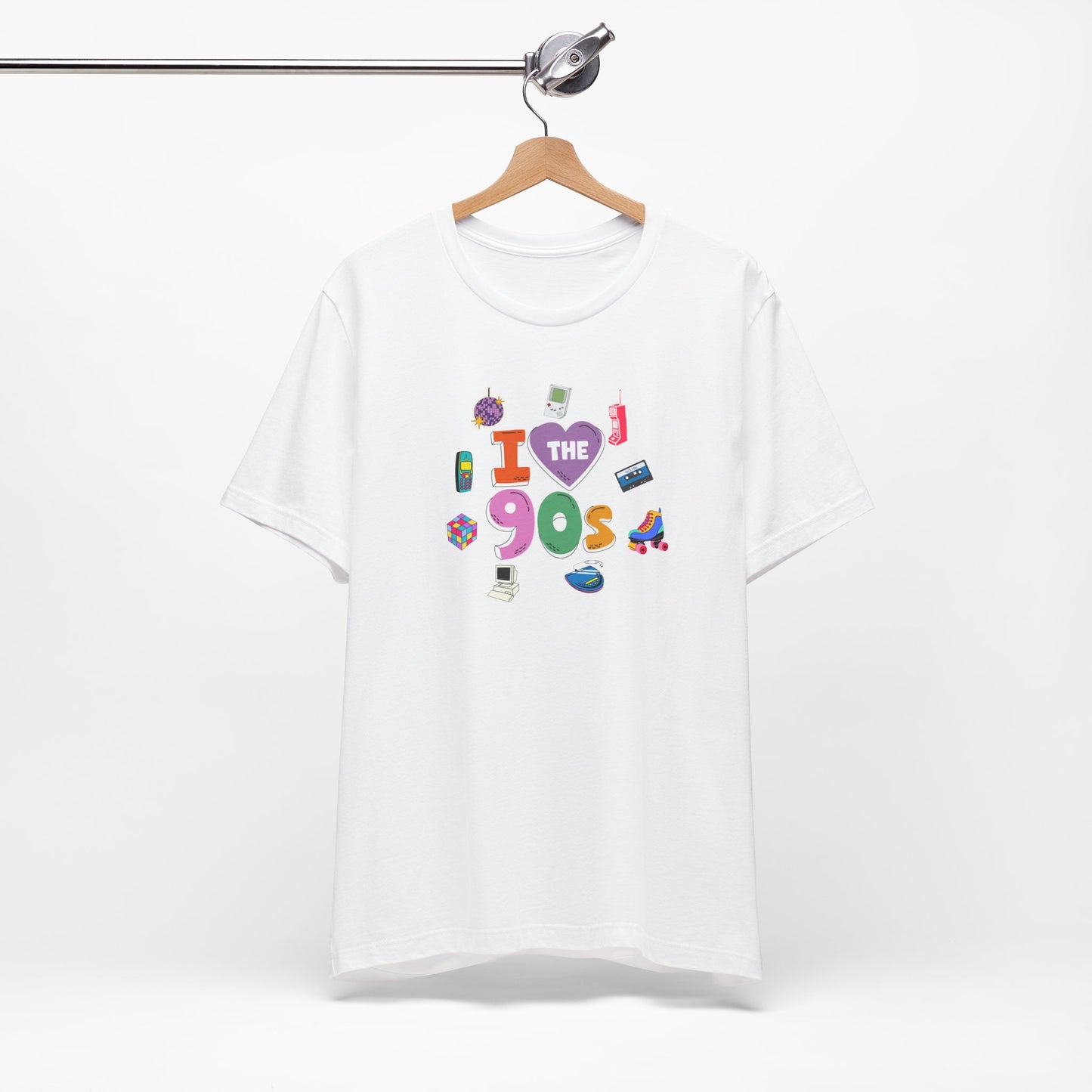 I  Love the 90's Short Sleeve Tee - Retro Graphic Tee, Vintage Style Shirt, Perfect for Casual Outings, 90s Nostalgia Apparel