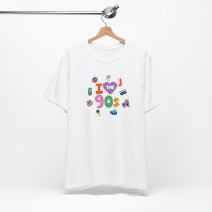 I  Love the 90's Short Sleeve Tee - Retro Graphic Tee, Vintage Style Shirt, Perfect for Casual Outings, 90s Nostalgia Apparel