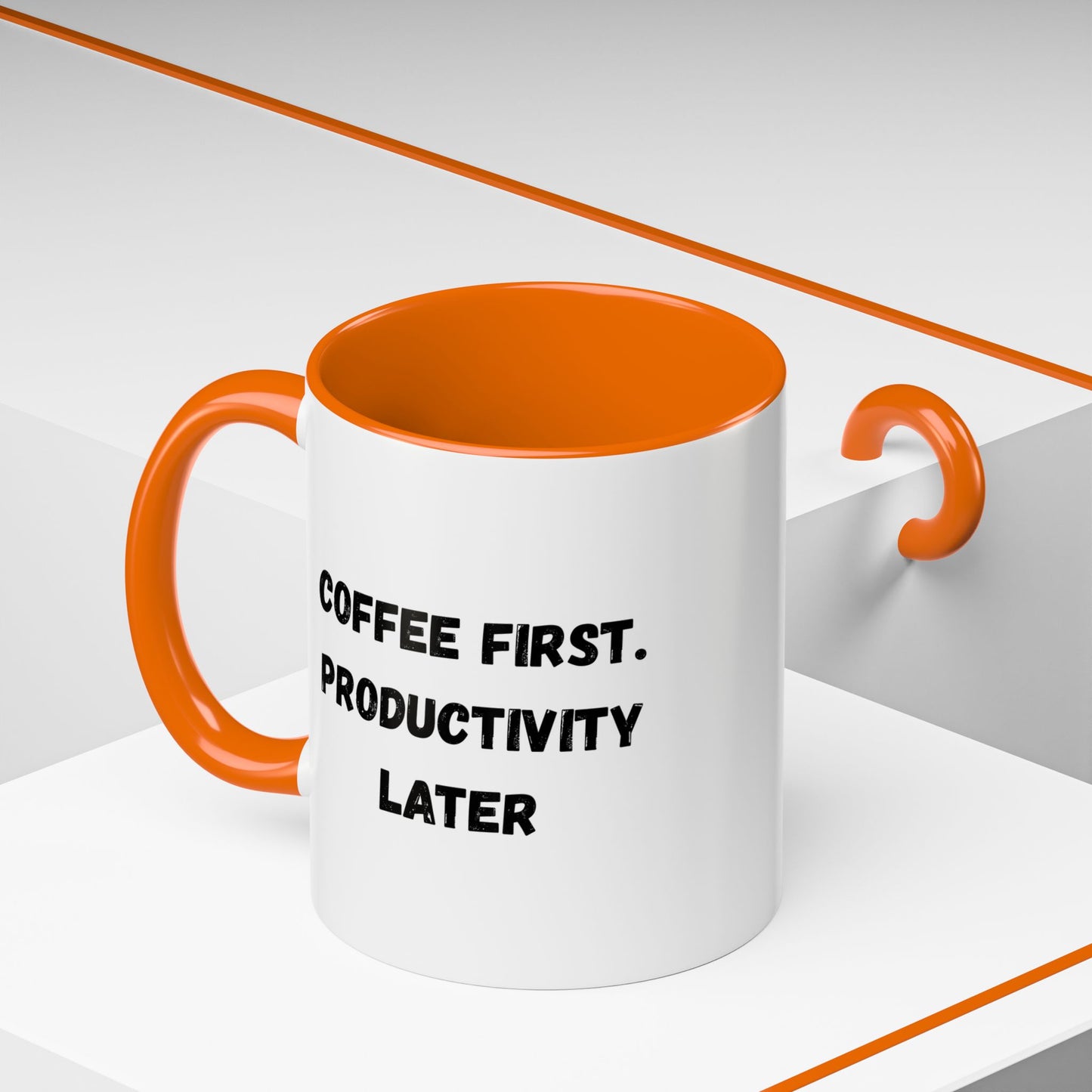 Coffee First Productivity Later Mug - Fun Office Gift, Motivational Coffee Cup, Black Handle Mug, Home Office Decor, Thoughtful Gift