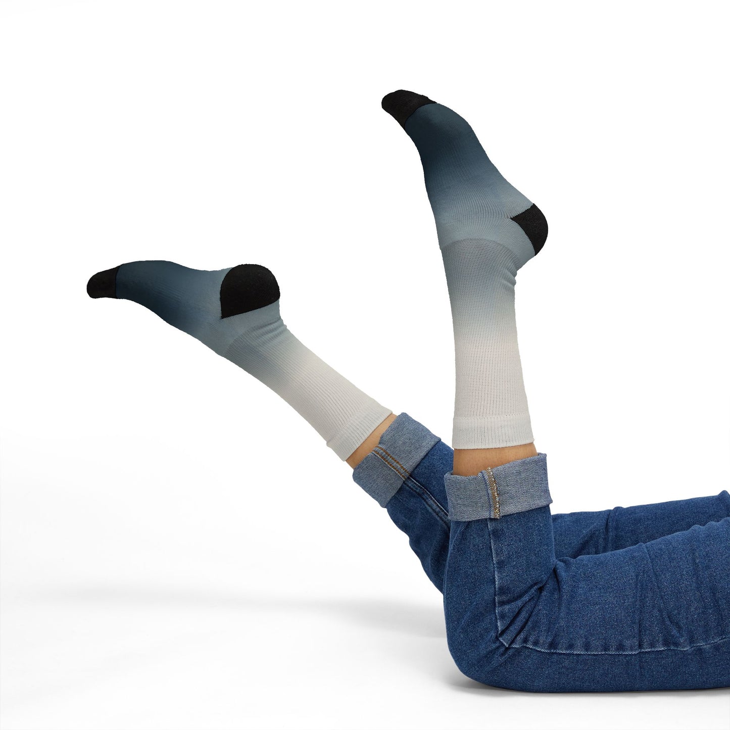 Blue Gray Ombre Sublimation Socks | Gradient Crew Socks